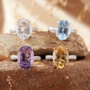 Sterling Silver Gemstone Jewelry Featuring Large Natural Topaz, Amethyst, And Citrine Rings